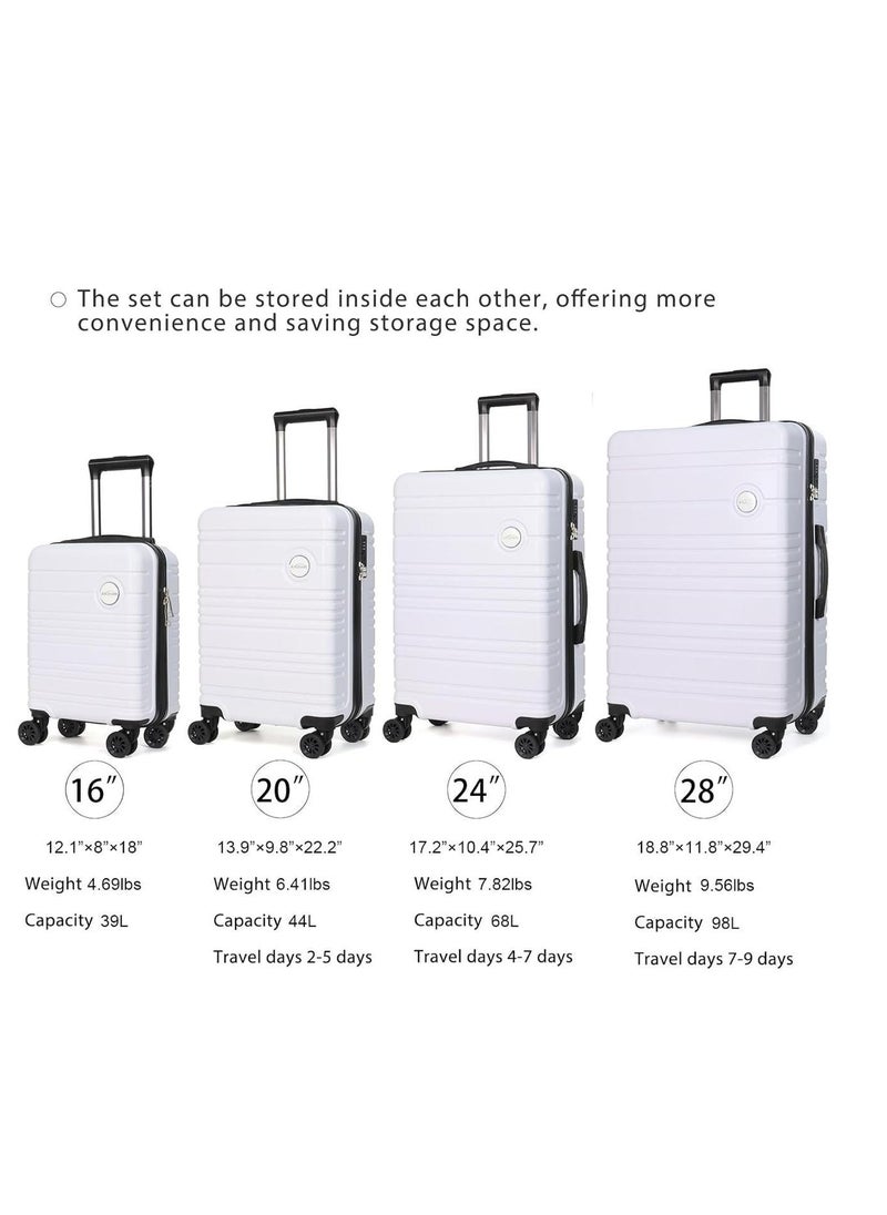 Luggage 4 Piece set Large Travel Luggage Hard Shell Suitcase Sets, TSA Locks luggage Sets with Spinner Wheels 16