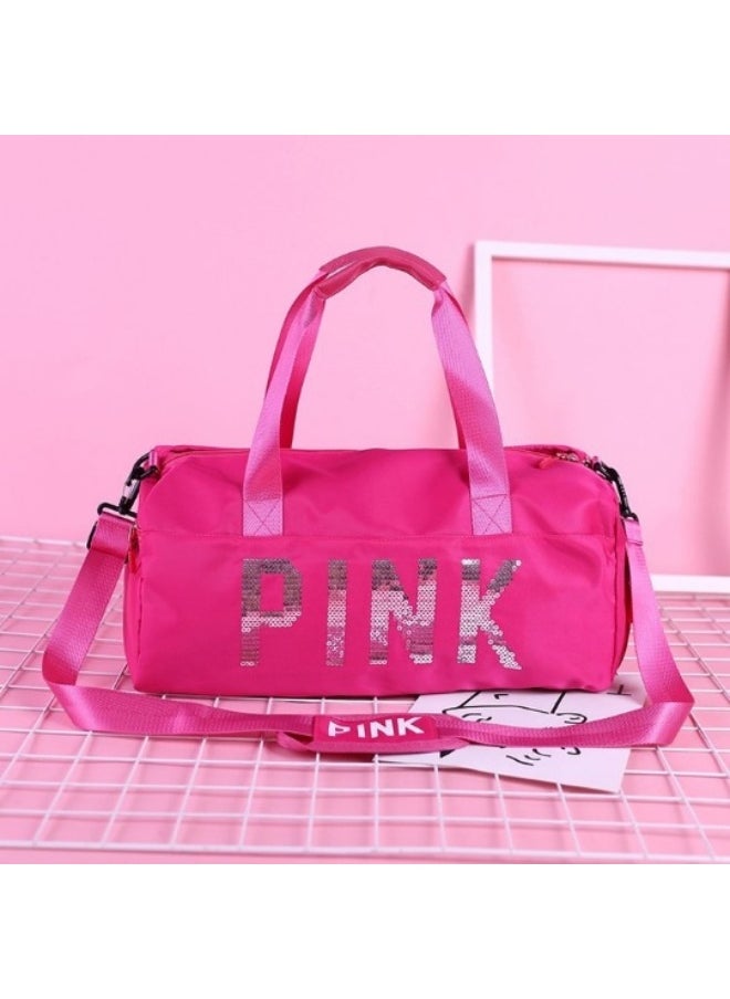 Large Capacity Letter Printed Sequins Duffel Bag Black/Pink