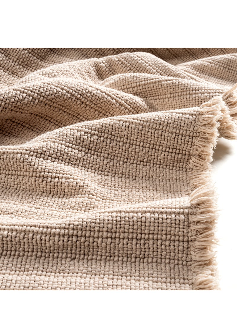 Costa Fringed Striped Cotton 100% Cotton Rug 90x140 Cm Sand Color