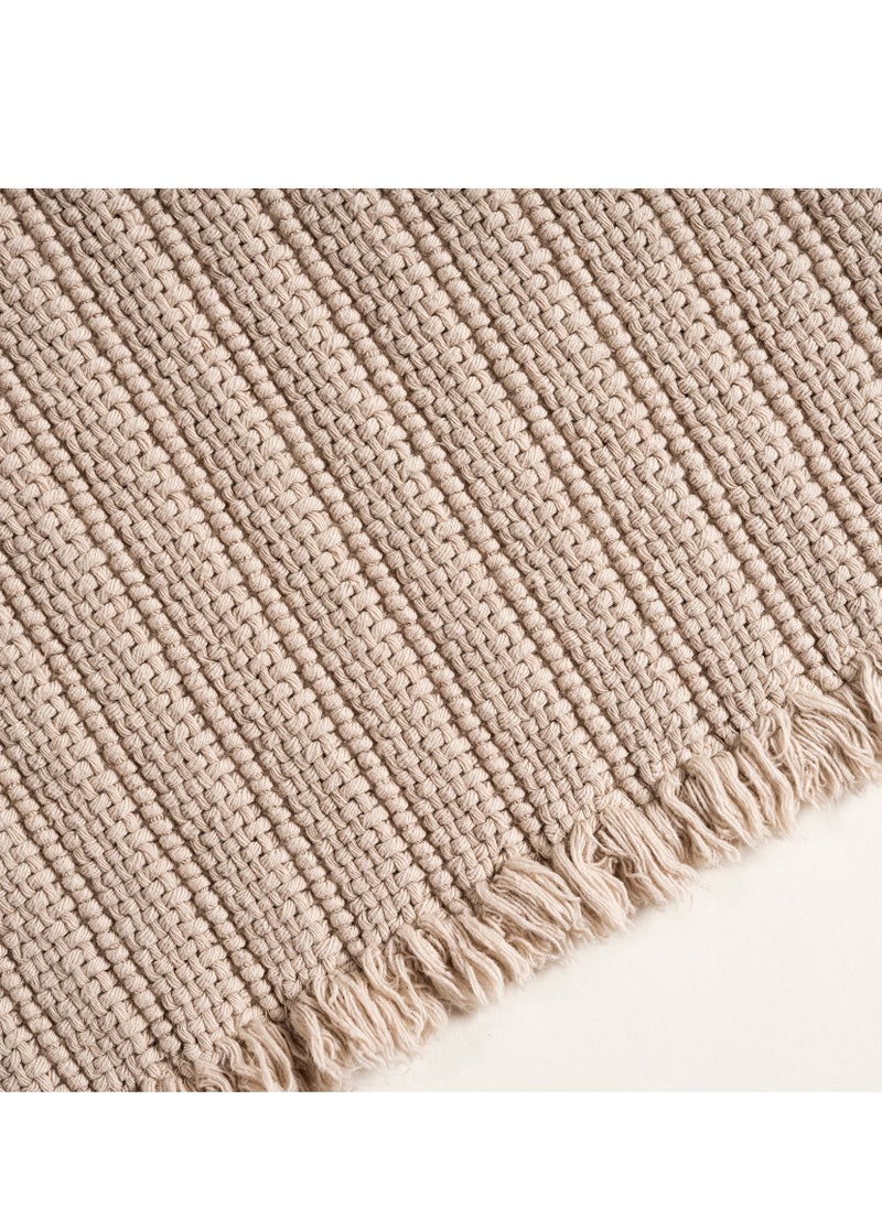 Costa Fringed Striped Cotton 100% Cotton Rug 90x140 Cm Sand Color