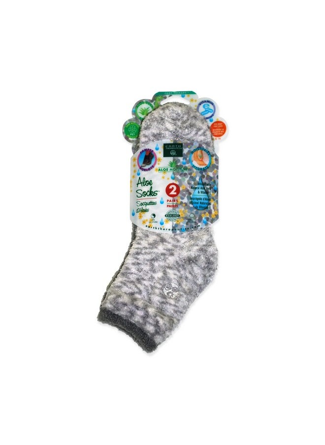 Aloe Socks - Infused W/Aloe Vera & Vitamin E - Helps Dry Feet, Cracked Heels, Calluses - Use With Lotion - Grey/Confetti (2 Pairs)