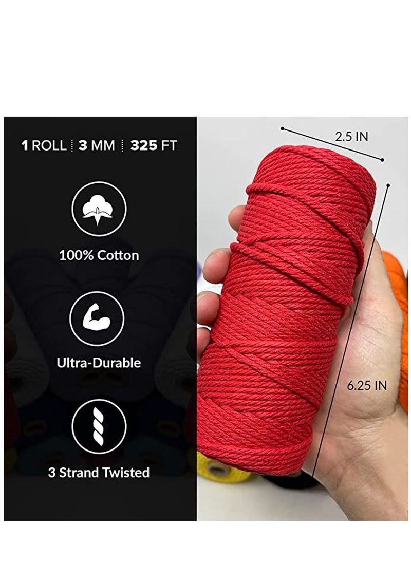 Macrame Cord, Gold 100% Cotton Cord Rope for Macrame 3 mm Natural and Colored Craft String Yarn Materials 100 m Long