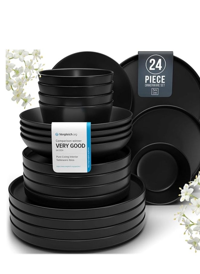 24 Piece Black Dinner Sets for 6 People