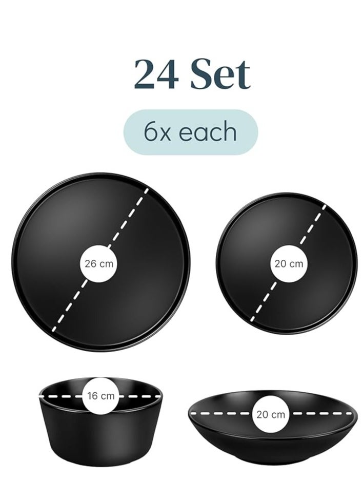 24 Piece Black Dinner Sets for 6 People