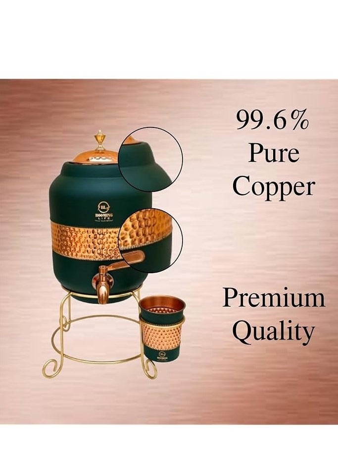 5 Litre Pure Copper Hammered Water Dispenser (Matka) Container Pot with 1Pure Copper Glasses Pure Copper and Ayurvedic Health Benefits (5000 ml + 600 ml)