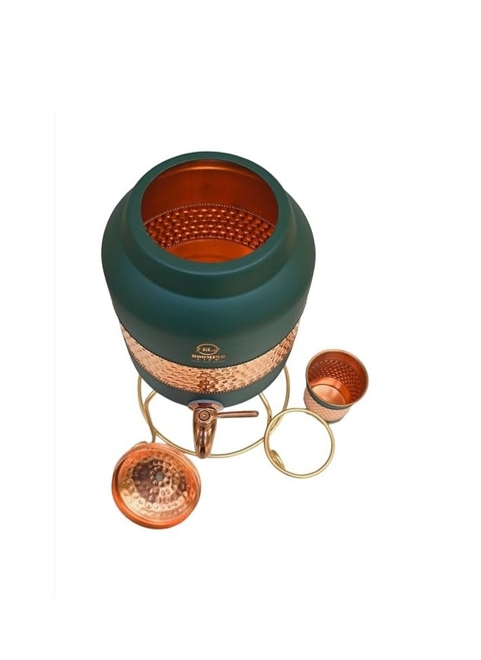 5 Litre Pure Copper Hammered Water Dispenser (Matka) Container Pot with 1Pure Copper Glasses Pure Copper and Ayurvedic Health Benefits (5000 ml + 600 ml)