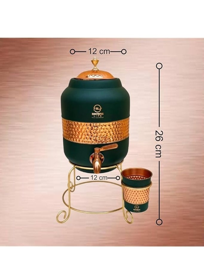 5 Litre Pure Copper Hammered Water Dispenser (Matka) Container Pot with 1Pure Copper Glasses Pure Copper and Ayurvedic Health Benefits (5000 ml + 600 ml)
