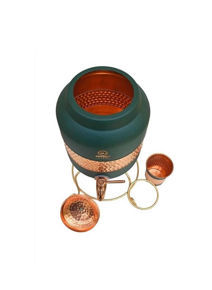 5 Litre Pure Copper Hammered Water Dispenser (Matka) Container Pot with 1Pure Copper Glasses Pure Copper and Ayurvedic Health Benefits (5000 ml + 600 ml)