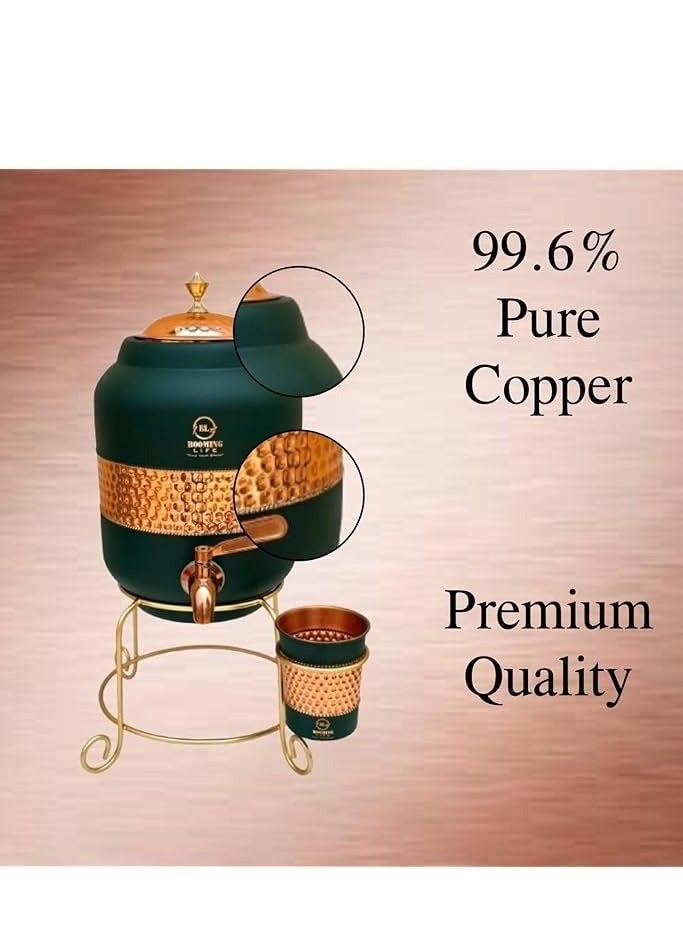 5 Litre Pure Copper Hammered Water Dispenser (Matka) Container Pot with 1Pure Copper Glasses Pure Copper and Ayurvedic Health Benefits (5000 ml + 600 ml)