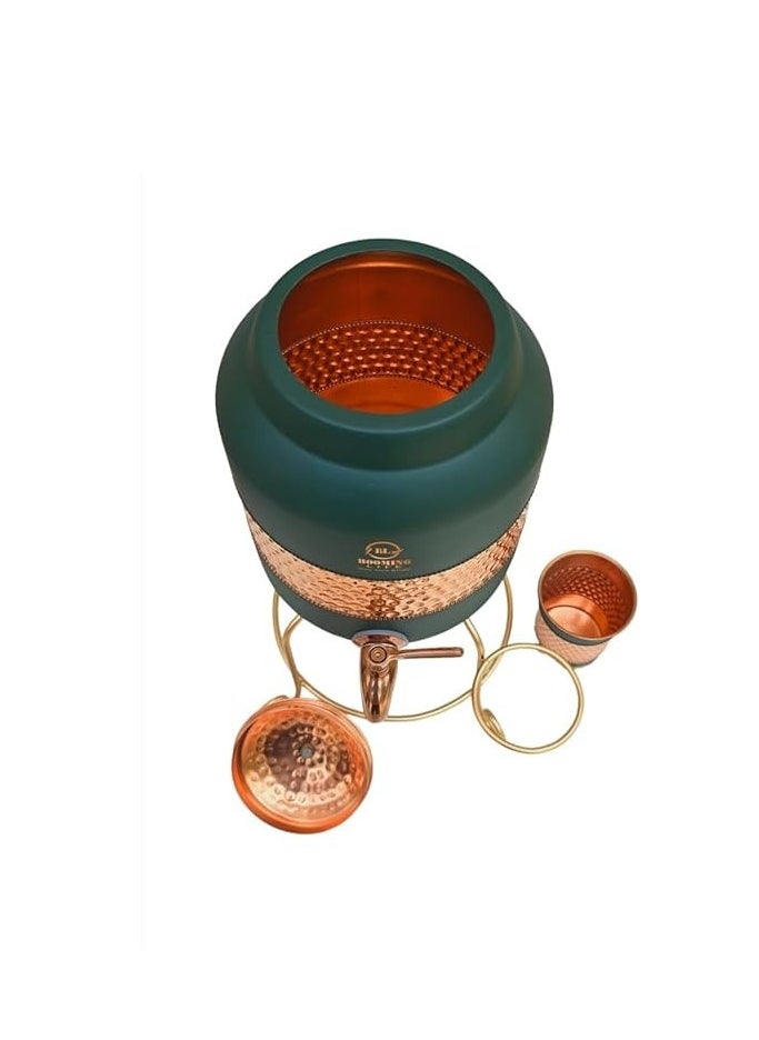 5 Litre Pure Copper Hammered Water Dispenser (Matka) Container Pot with 1Pure Copper Glasses Pure Copper and Ayurvedic Health Benefits (5000 ml + 600 ml)