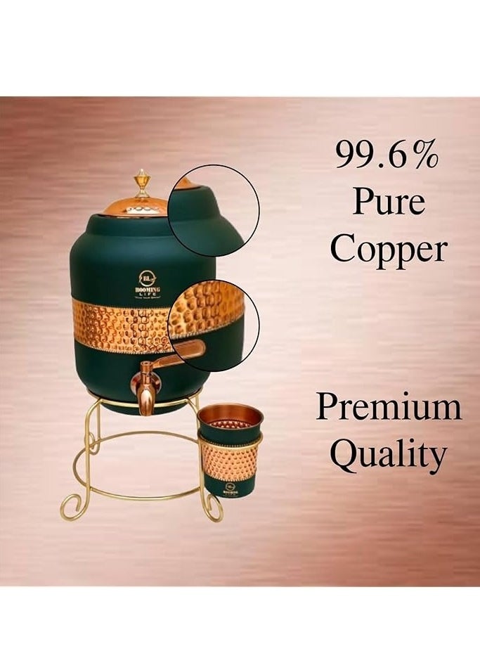 5 Litre Pure Copper Hammered Water Dispenser (Matka) Container Pot with 1Pure Copper Glasses Pure Copper and Ayurvedic Health Benefits (5000 ml + 600 ml)