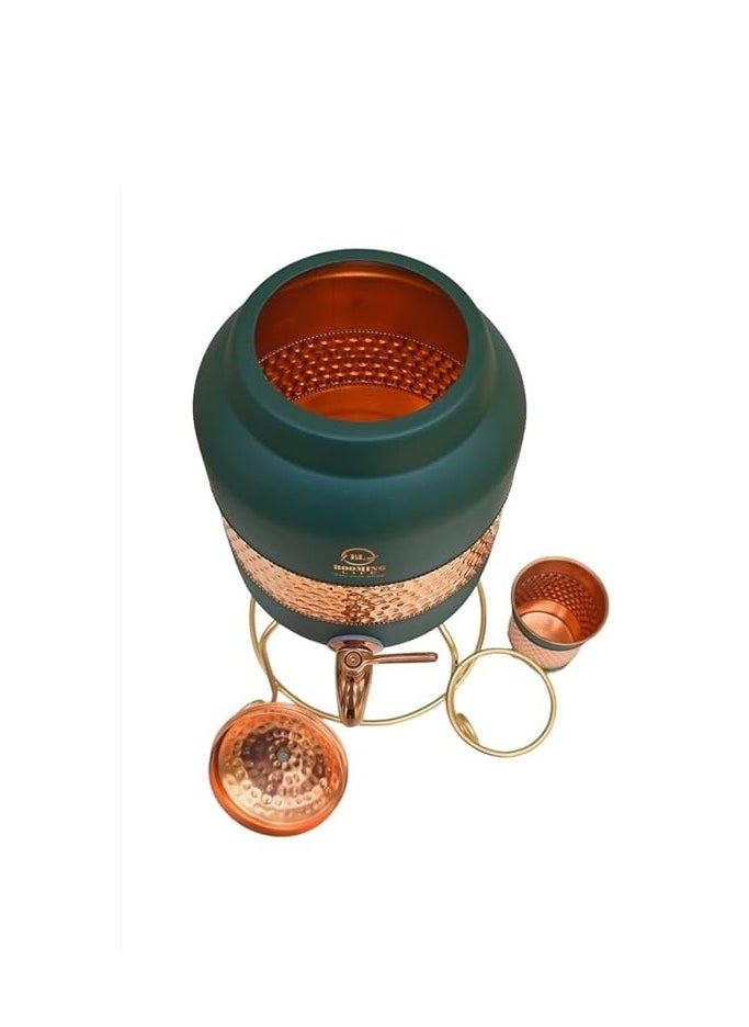 5 Litre Pure Copper Hammered Water Dispenser (Matka) Container Pot with 1Pure Copper Glasses Pure Copper and Ayurvedic Health Benefits (5000 ml + 600 ml)