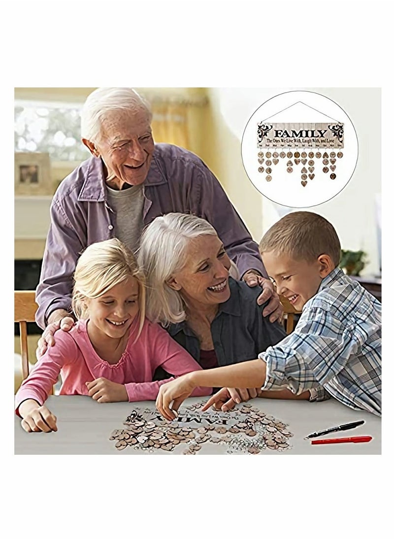 Gifts for Mom Grandma Dad from Daughter Son DIY Wooden Family Birthday Reminder Calendar Wall Hanging with 100 Tags Keep Track of Birthdays Mothers Fathers Day Decorations