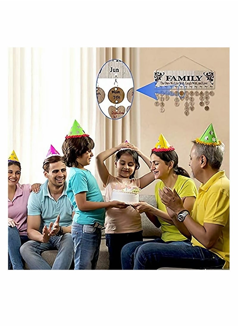Gifts for Mom Grandma Dad from Daughter Son DIY Wooden Family Birthday Reminder Calendar Wall Hanging with 100 Tags Keep Track of Birthdays Mothers Fathers Day Decorations