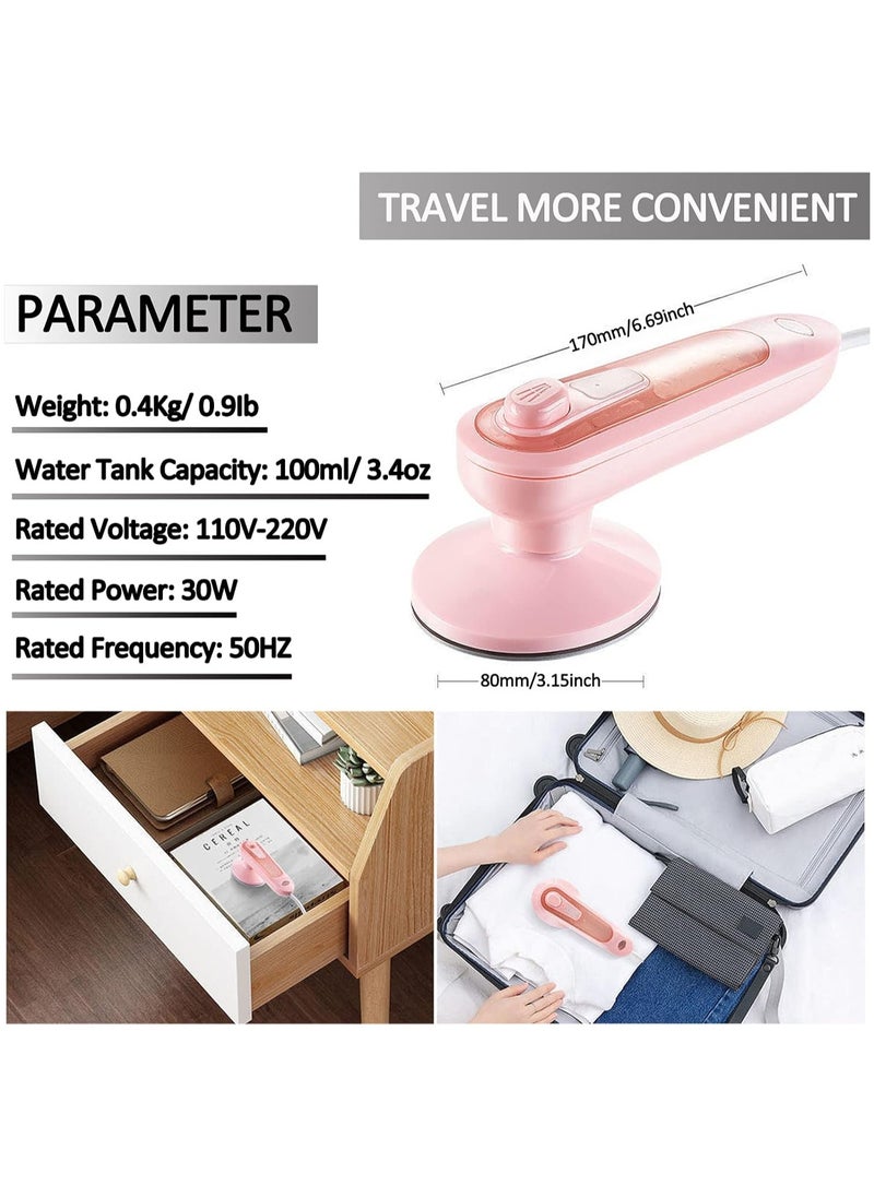 Professional Micro Steam Iron, Portable Household Ironing Machine 30S Fast Heating, Travel Garment Steamer with Dry Ironing And Wet Ironing, for Home And Travel, Pink