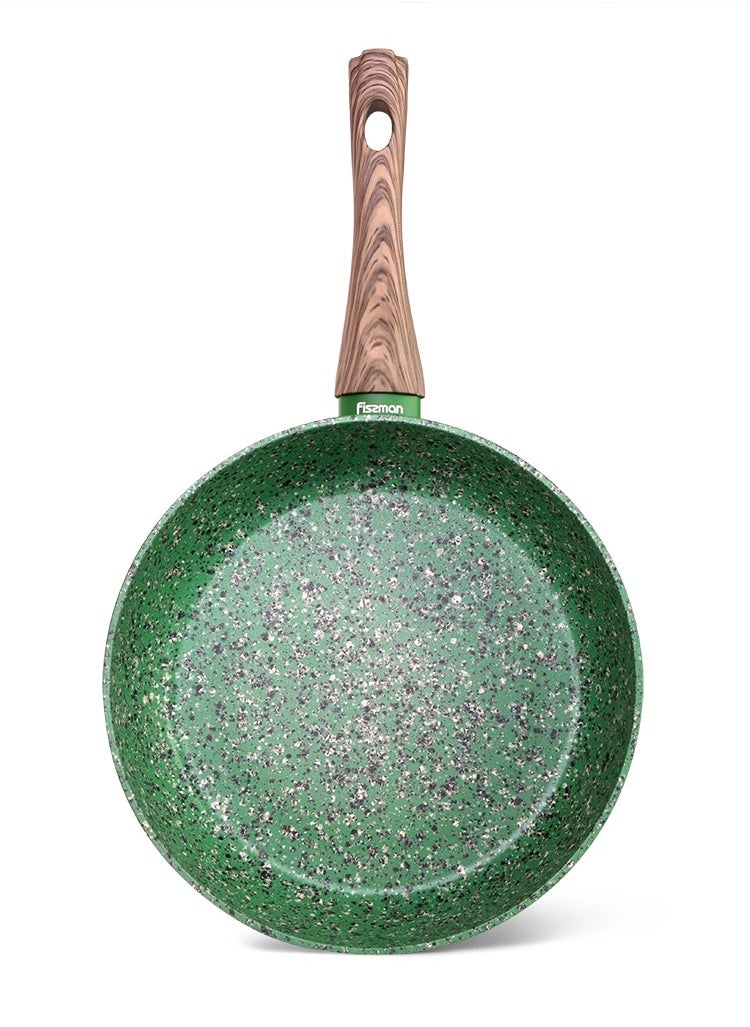 Deep Frying Pan Malachite 28x7cm With Induction Bottom Aluminum With Non-Stick Coating with Silicone Spatula And Silicone Glass Lid