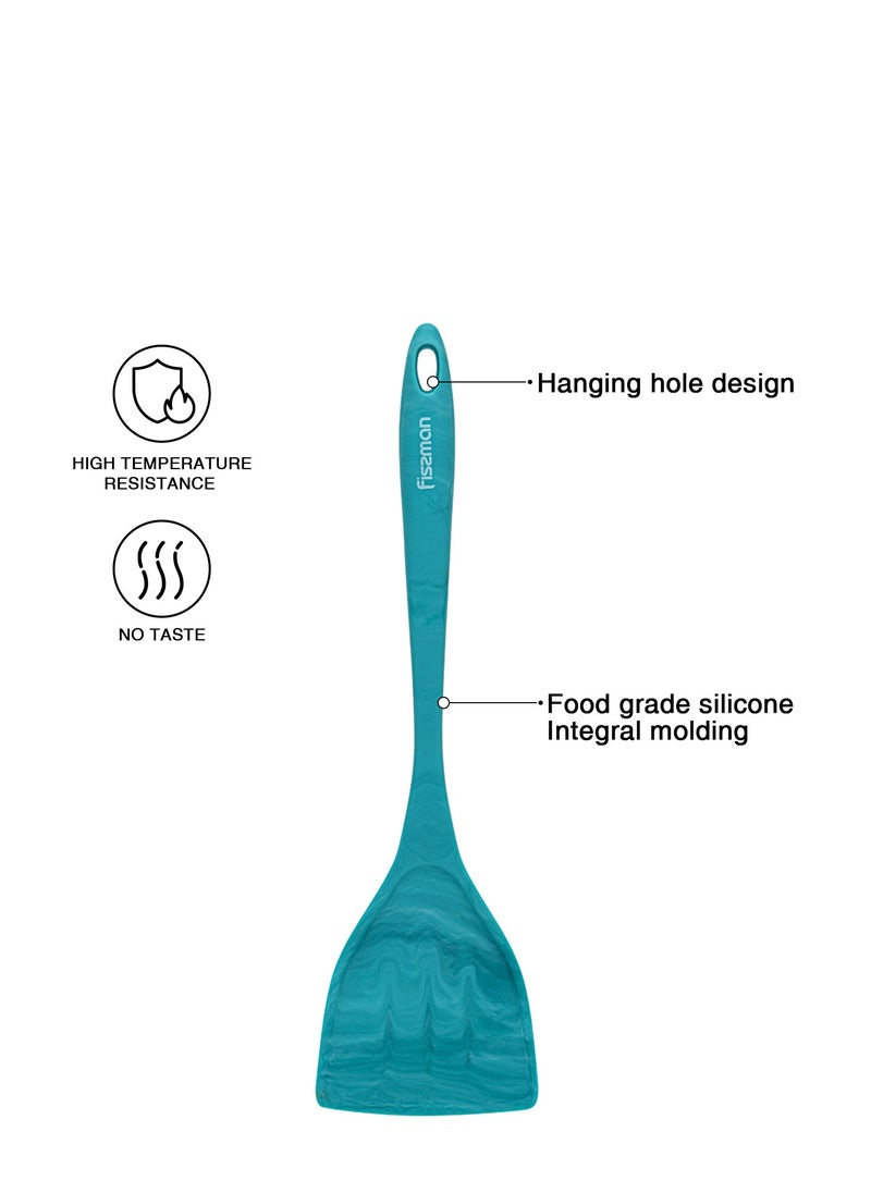 Deep Frying Pan Malachite 28x7cm With Induction Bottom Aluminum With Non-Stick Coating with Silicone Spatula And Silicone Glass Lid