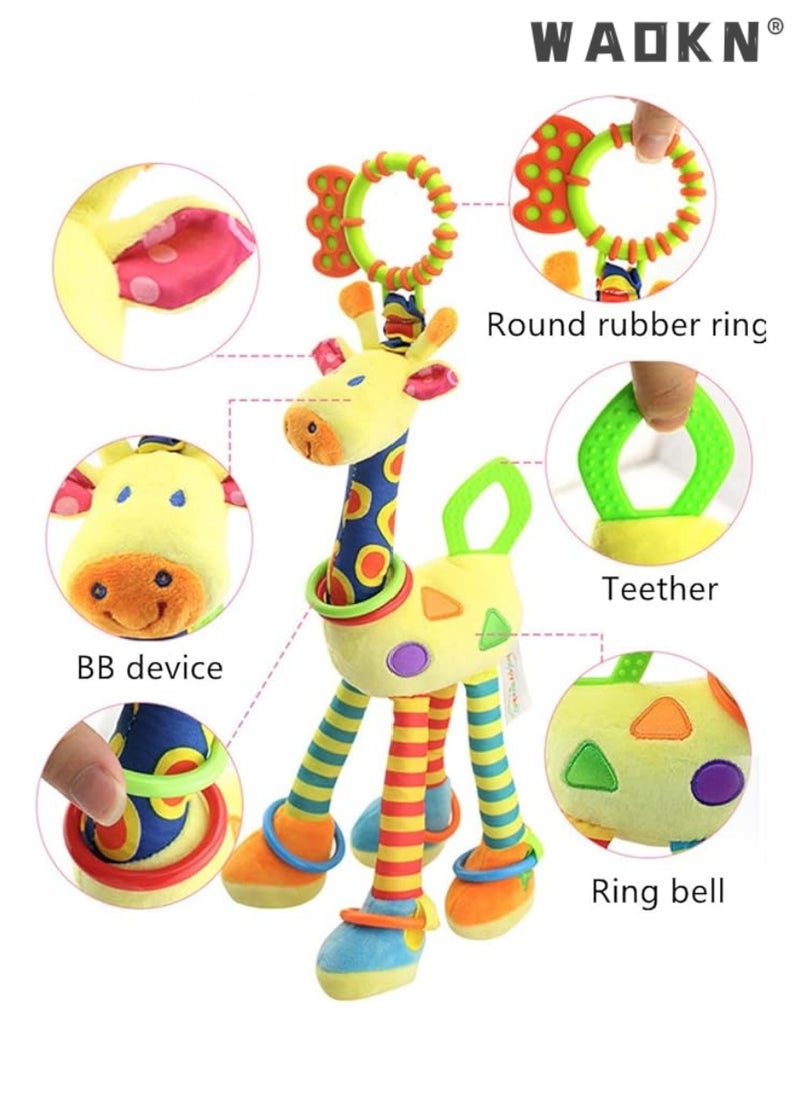 Car Seat Toys Baby Hanging Toy with C-Clip Ring Baby Car Toys Stroller Toy with Baby Crinkle for 0, 3, 6, 9, 12 Months Newborn Boys Girls Gifts - Giraffe