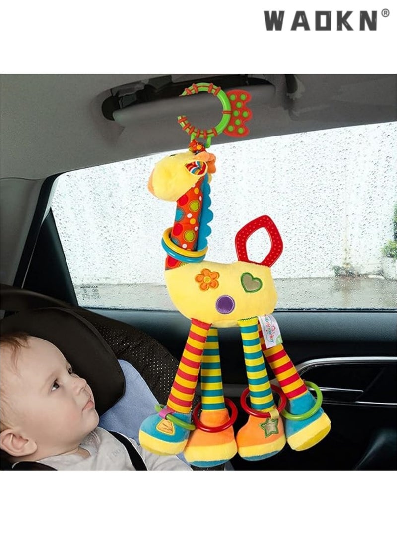 Car Seat Toys Baby Hanging Toy with C-Clip Ring Baby Car Toys Stroller Toy with Baby Crinkle for 0, 3, 6, 9, 12 Months Newborn Boys Girls Gifts - Giraffe