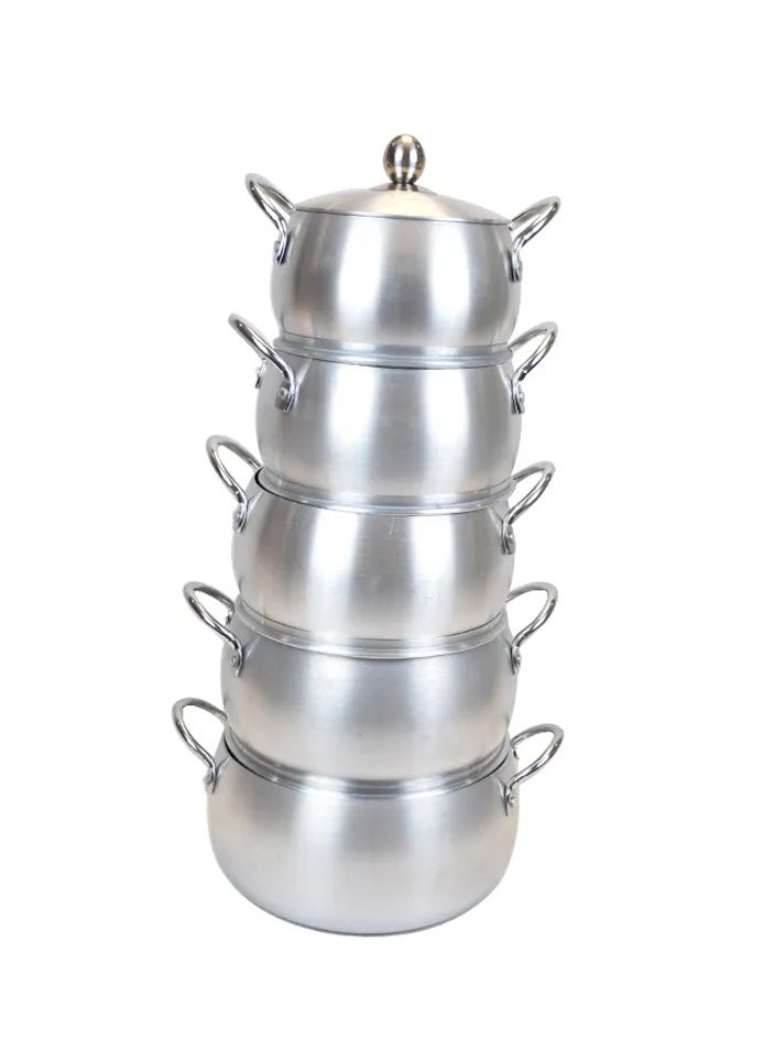 10 Pieces Belly Shape Cooking Pot Cookware Set With Two Handles Silver