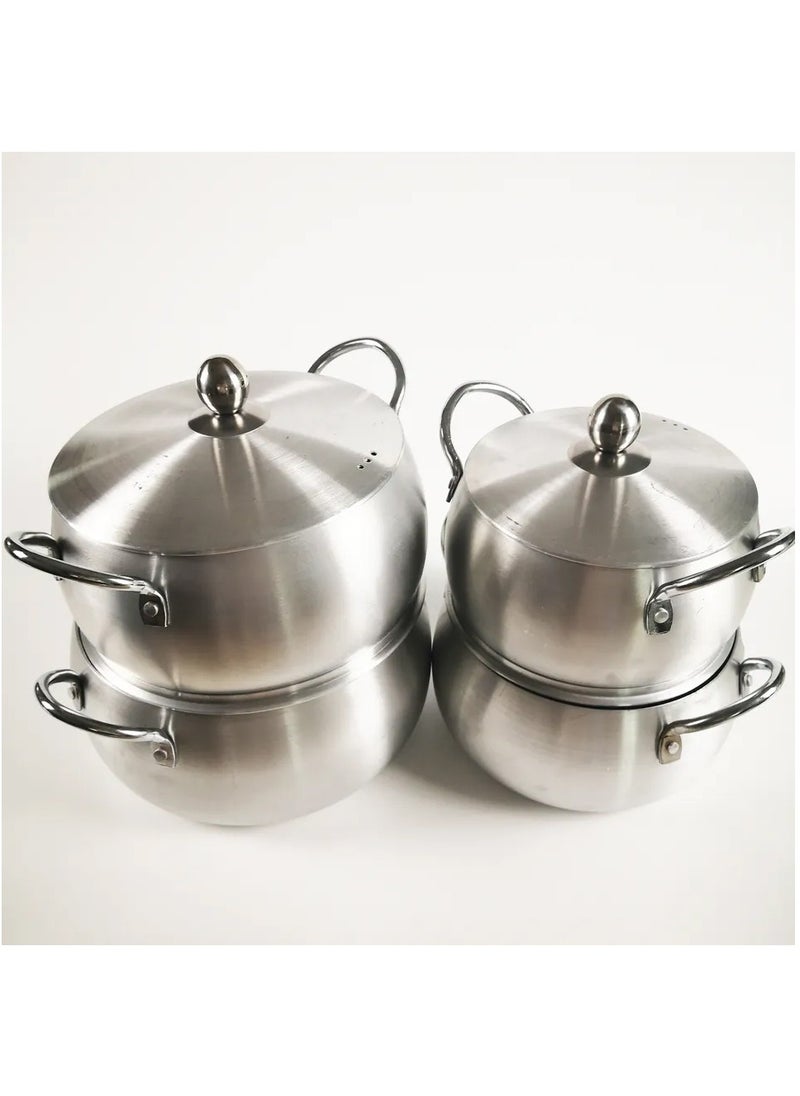 10 Pieces Belly Shape Cooking Pot Cookware Set With Two Handles Silver