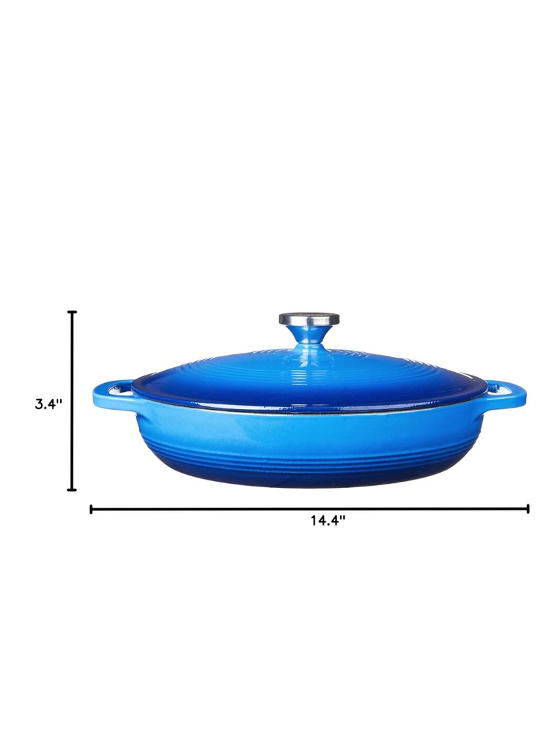 Lodge 3.6 Quart Enameled Cast Iron Oval Casserole With Lid – Dual Handles – Oven Safe up to 500° F or on Stovetop - Use to Marinate, Cook, Bake, Refrigerate and Serve – Caribbean Blue