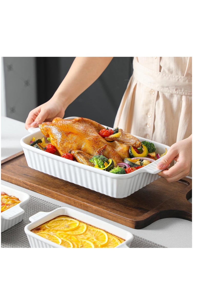 MALACASA Casserole Dishes for Oven, Porcelain Baking Dishes, Ceramic Bakeware Sets of 4, Rectangular Lasagna Pans Deep with Handles for Baking Cake Kitchen, White (9.4