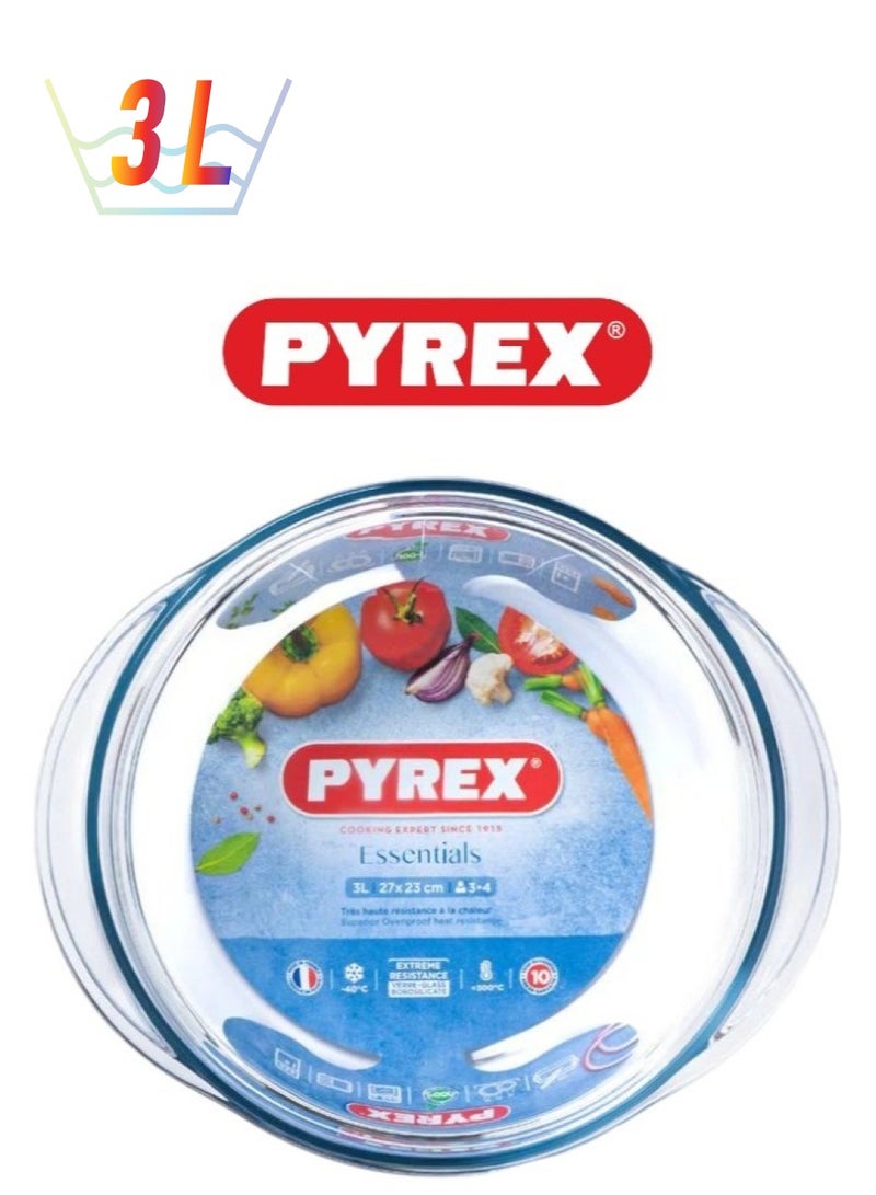 Pyrex Essential Casserole Round 3L - Durable Borosilicate Glass for Versatile Cooking and Serving Clear 3L