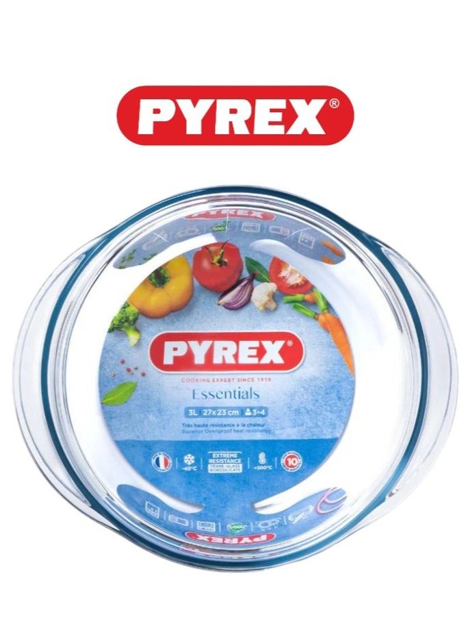 Pyrex Essential Casserole Round 3L - Durable Borosilicate Glass for Versatile Cooking and Serving