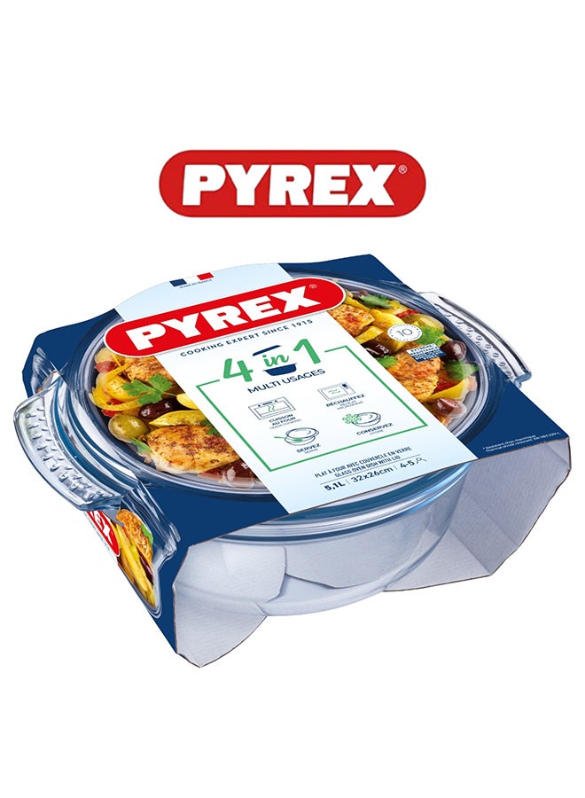 Pyrex Essential Casserole Round 4.9L - Durable Borosilicate Glass for Versatile Cooking and Serving Clear 4.9L