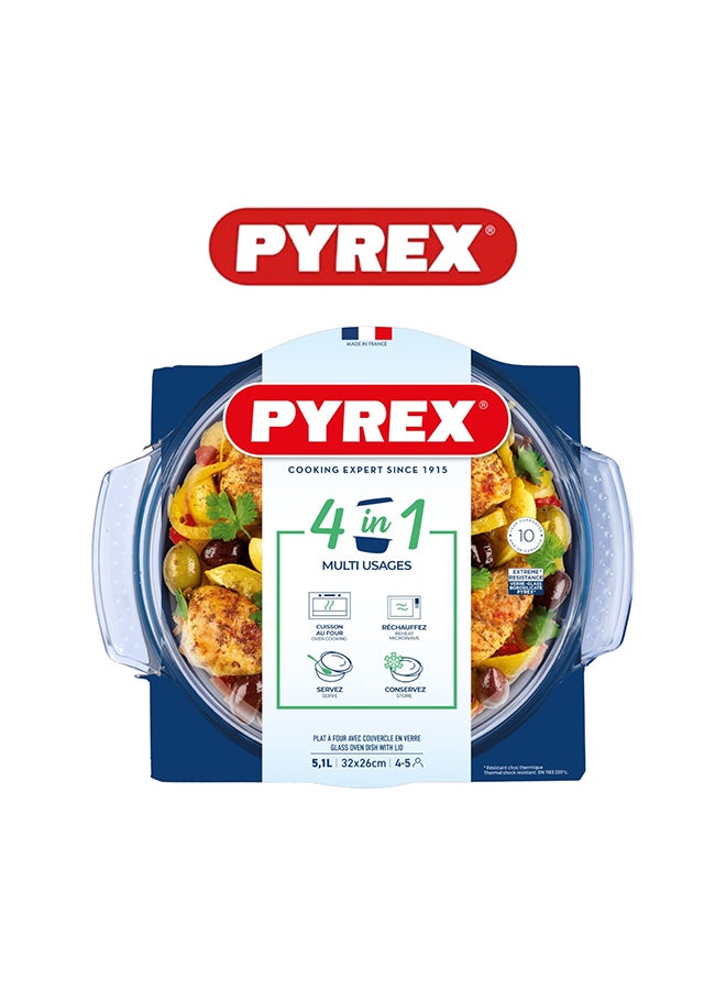 Pyrex Essential Casserole Round 4.9L - Durable Borosilicate Glass for Versatile Cooking and Serving Clear 4.9L