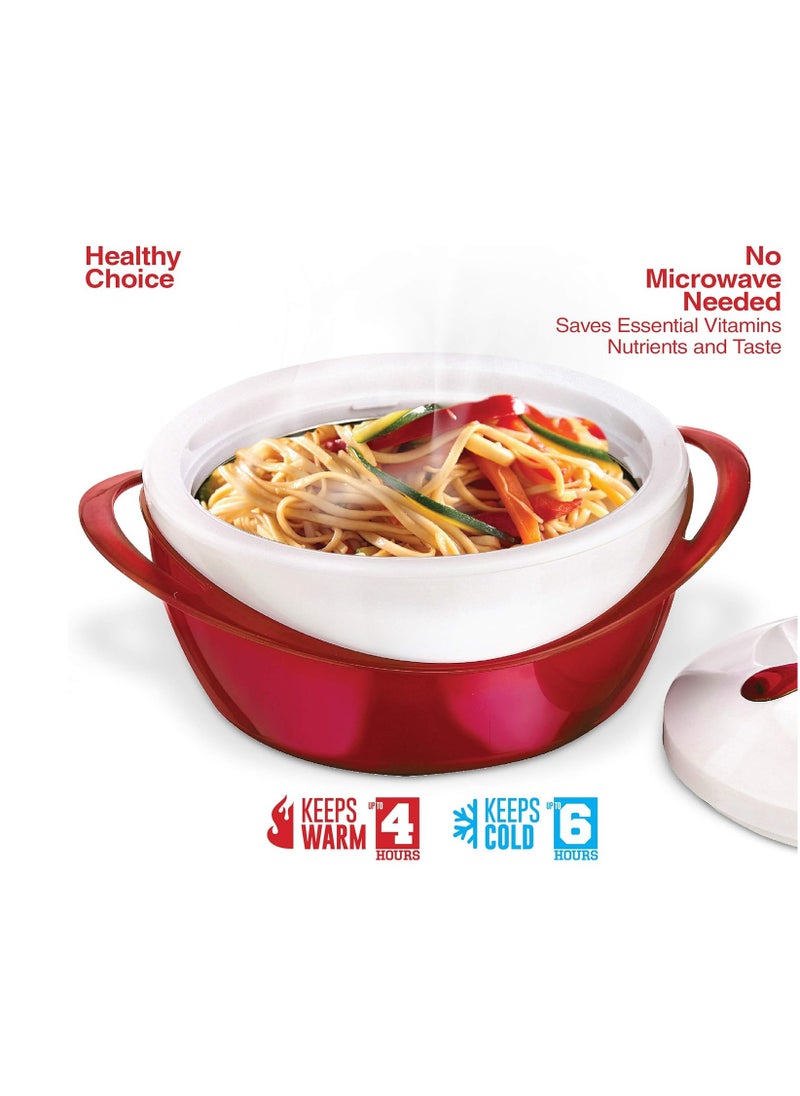 Pinnacle Large Insulated Casserole Dish with Lid 3.6 qt. Elegant Hot Pot Food Warmer/Cooler -Thermal Soup/Salad Serving Bowl Stainless Steel Hot Food Container–Best Gift Set for Moms –Holidays Red