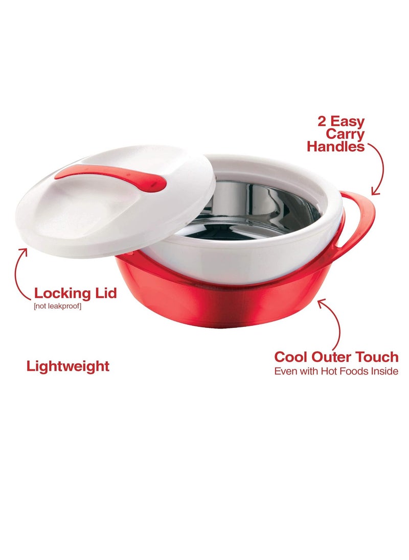 Pinnacle Large Insulated Casserole Dish with Lid 3.6 qt. Elegant Hot Pot Food Warmer/Cooler -Thermal Soup/Salad Serving Bowl Stainless Steel Hot Food Container–Best Gift Set for Moms –Holidays Red