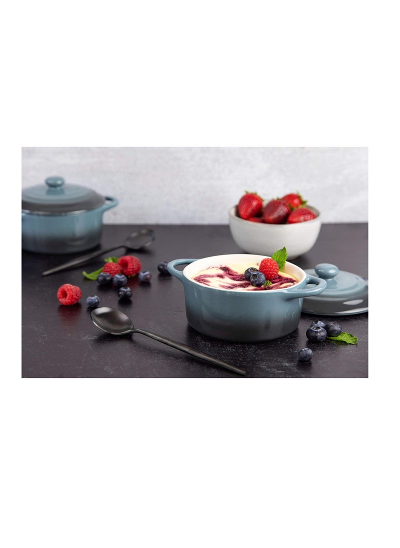 Kook Ceramic Mini Cocotte Set, Small Casserole Dishes with Lids and Handles, Individual Baking Ramekins, Oven, Microwave & Dishwasher Safe, Stoneware, 12 oz, Set of 4 (Stone Ombre)