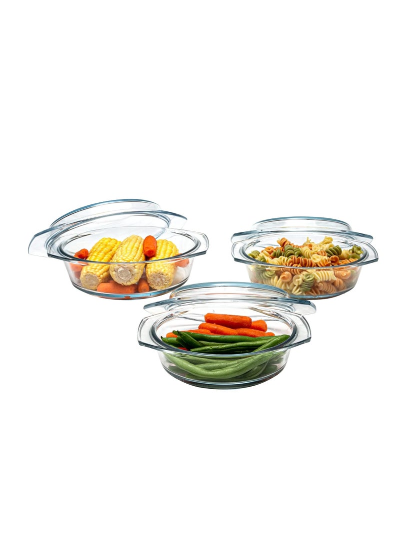 Simax Casserole Dish Set, Set of 3 Casserole Dish with Lid, Round Glass Cookware, Borosilicate Glass, Made In Europe 0.75 Quart, 1 Quart and 1.5 Quart Baking Dishes…