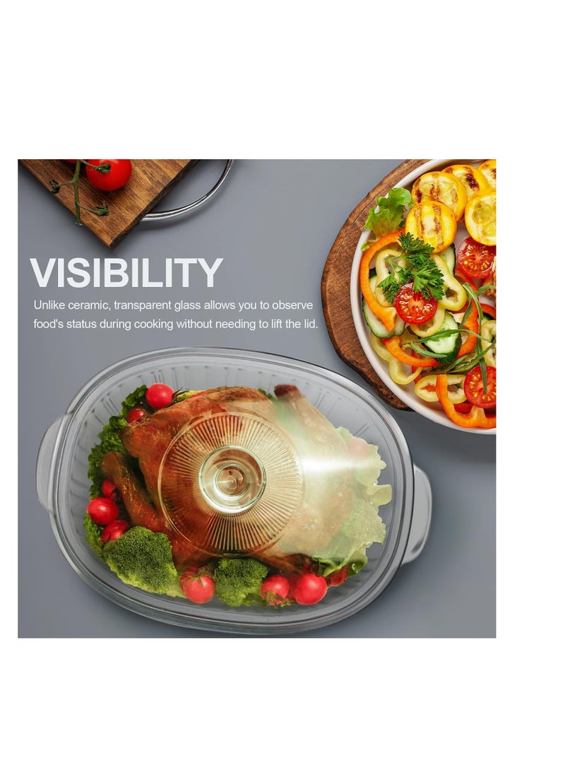 Luvan 2.8L/3Qt Glass Casserole Dish with Lid, Ribbed Oval Glass Baking Dish for Oven & Microwave, Clear Lead-Free Covered Casserole Cookware, Versatile Deep Glass Food Container for Baking, Cooking