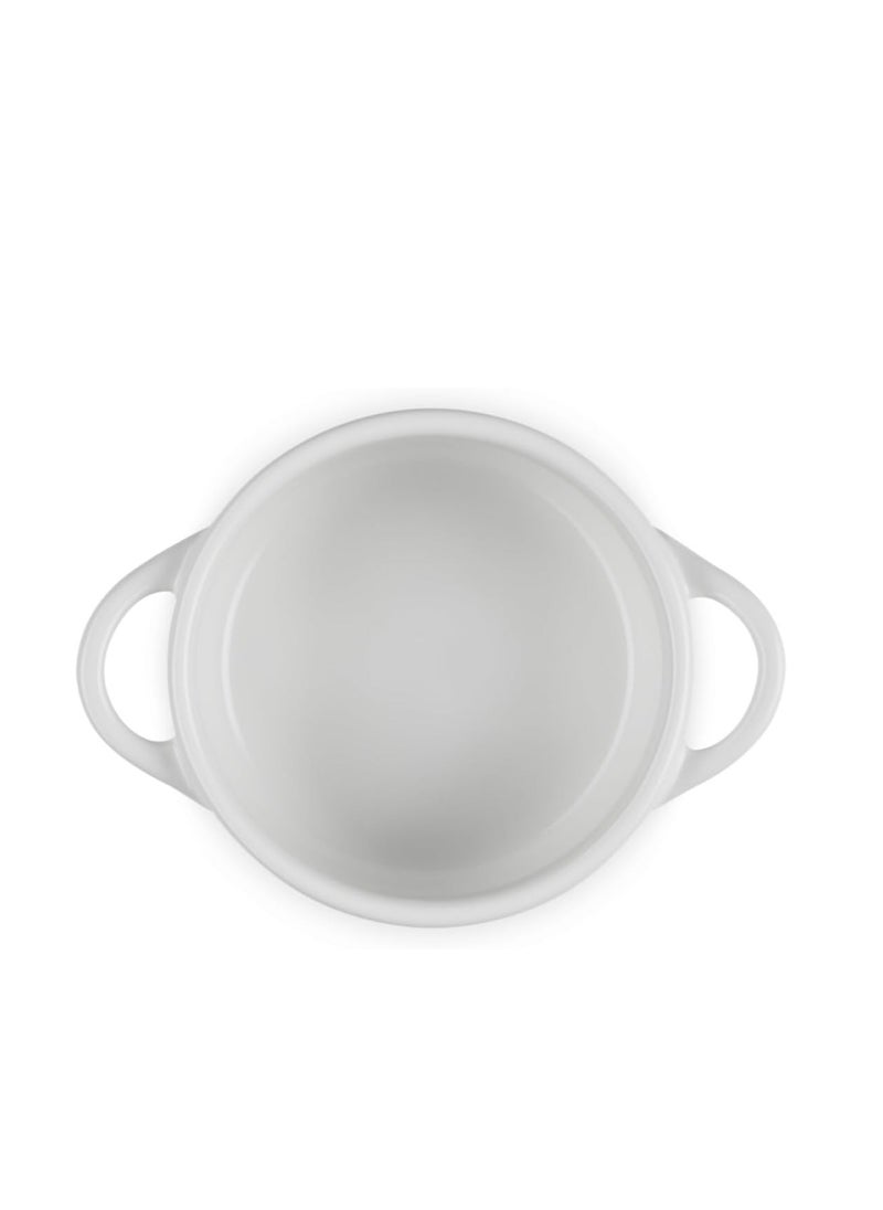 Le Creuset Stoneware Holly Collection Mini Round Cocotte, 8 Oz, White with Gold Knob