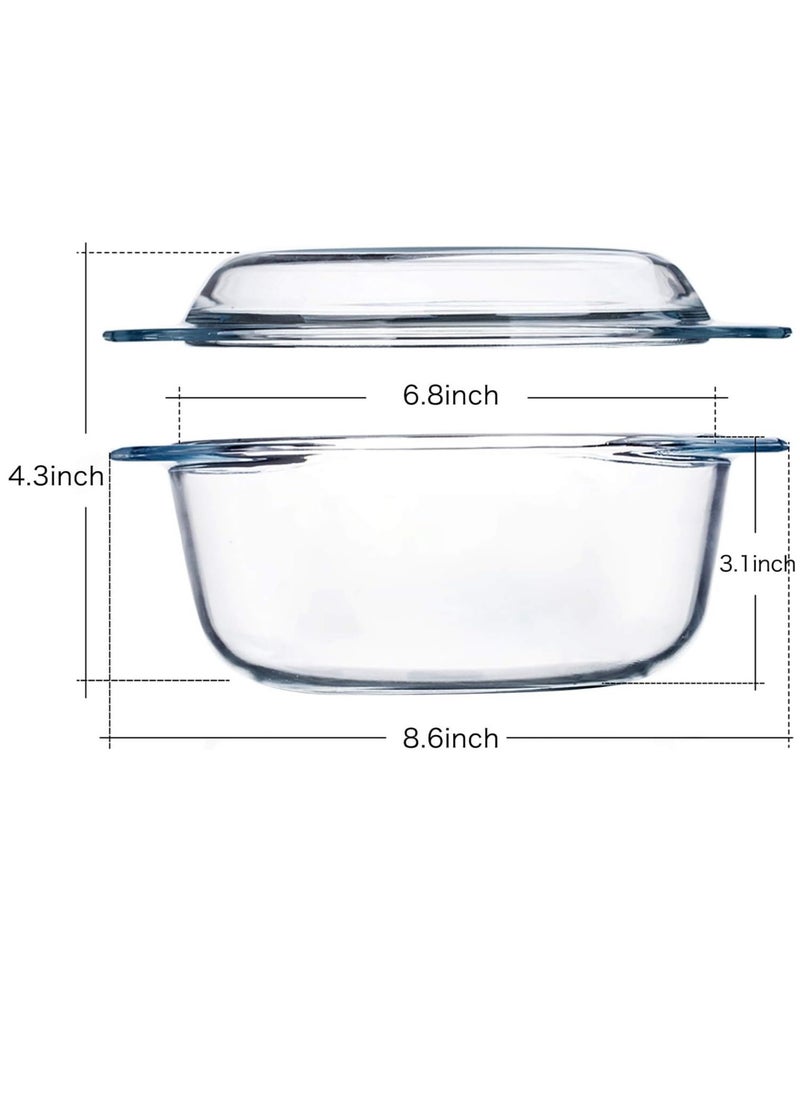 NUTRIUPS Small Round Glass Casserole Dish with lid,1.5 L glass bowl with glass lid, Microwave and Oven Safe