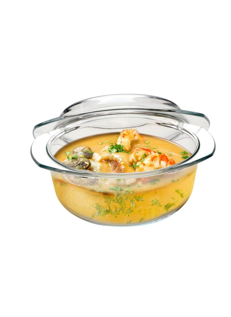 NUTRIUPS Small Round Glass Casserole Dish with lid,1.5 L glass bowl with glass lid, Microwave and Oven Safe