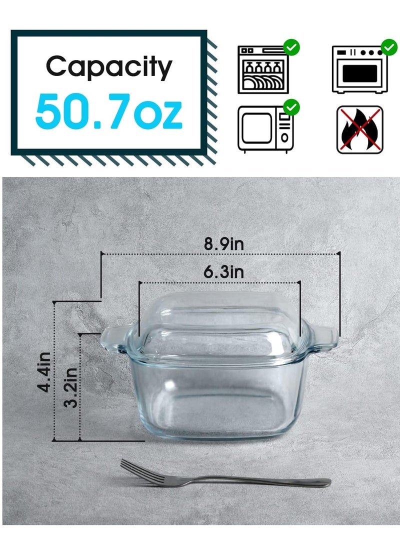 NUTRIUPS 1.5L Glass Casserole Dish with Lid Square Casserole Dish Glass Oven Bakeware Microwave Safe Dish with Lid Small Casserole Dish