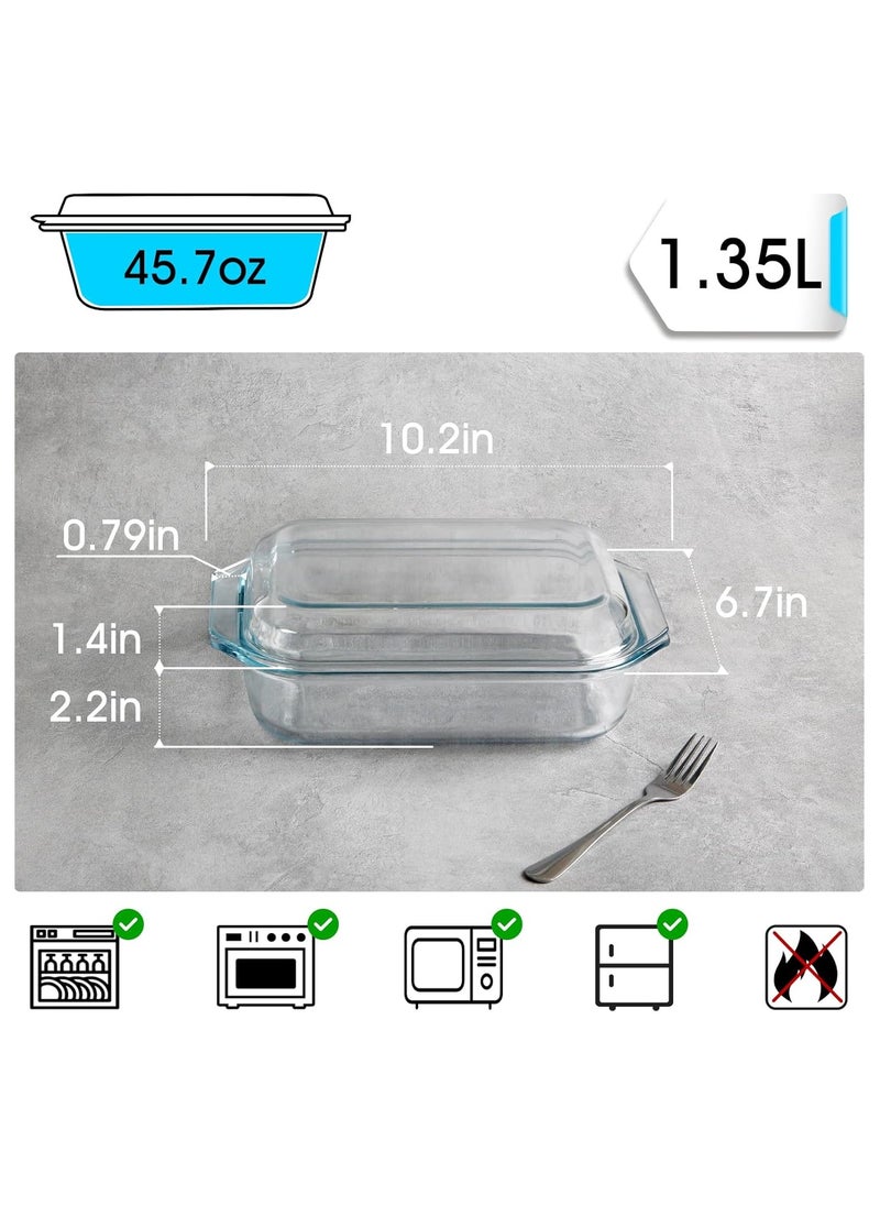 NUTRIUPS 1.4QT Small Glass Casserole Dish With Glass Lid, (8.5×6.1in) Tempered Glass, Glass Casserole Dish for Oven，Rectangular Casserole Dish with Lid