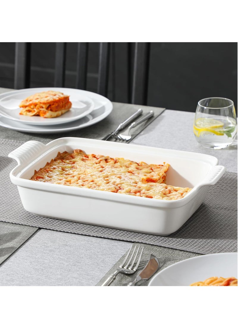 MALACASA 3.4 Quart Baking Dish With Lid, Porcelain Casserole dish with Lid, 13 x 9 Lasagna Pan Deep with Lid, Rectangular Bakeware With Handle, Microwave, Oven Safe, White, Series BAKE