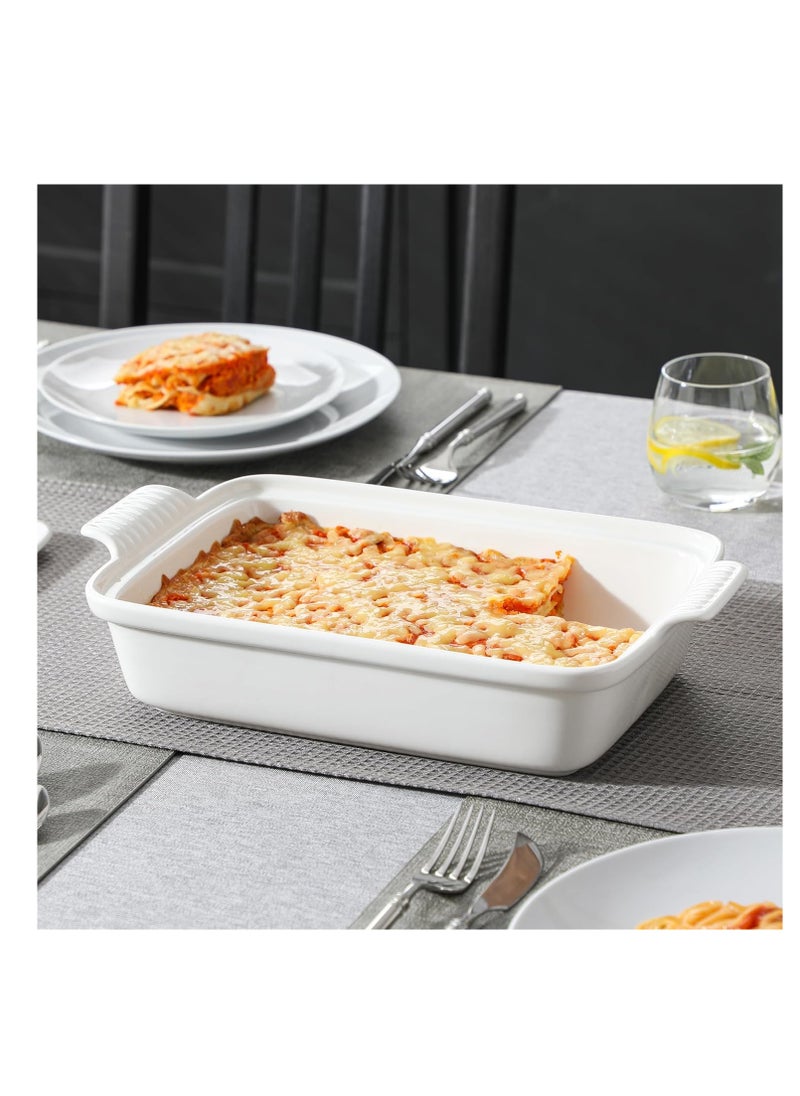 MALACASA 3.4 Quart Baking Dish With Lid, Porcelain Casserole dish with Lid, 13 x 9 Lasagna Pan Deep with Lid, Rectangular Bakeware With Handle, Microwave, Oven Safe, White, Series BAKE