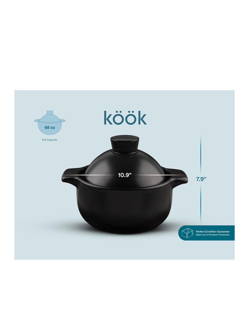 Kook Korean Hot Pot, Dolsot Pot, 68 oz, Bowl with Lid, for Cooking Donabe, Bibimbap, Kimchi, Hot Pot, Soups and Stews, Oven and Dishwasher Safe, Black