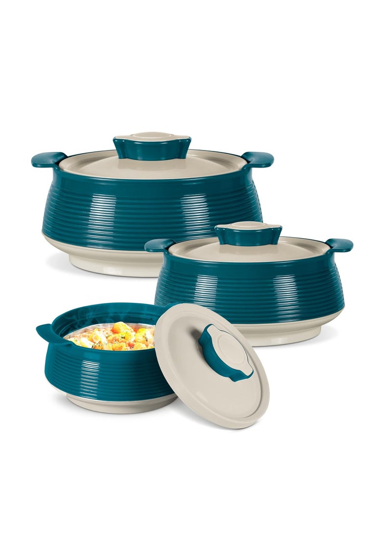 Milton Casserole for hot food, Double walled insulated inner Stainless Steel hot pot with lid, Serving box for food and roti, insulated serving bowl with lid, Set of 3 Venice, Marble Green