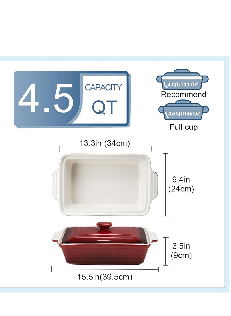 LOVECASA Nonstick Casserole Dish with Lid, 4.5 Quart Lasagna Pan Deep, 9x13 Ceramic Baking Dish for Dinner, Banquet, and Party, Gradient Red