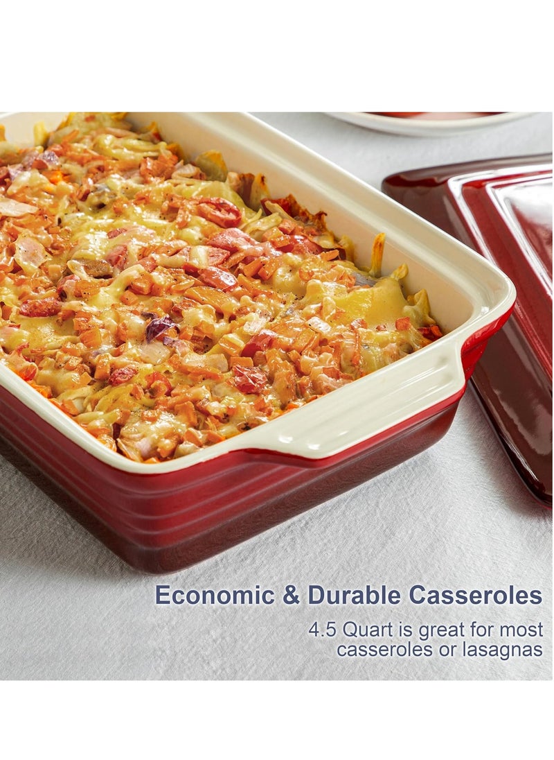 LOVECASA Nonstick Casserole Dish with Lid, 4.5 Quart Lasagna Pan Deep, 9x13 Ceramic Baking Dish for Dinner, Banquet, and Party, Gradient Red