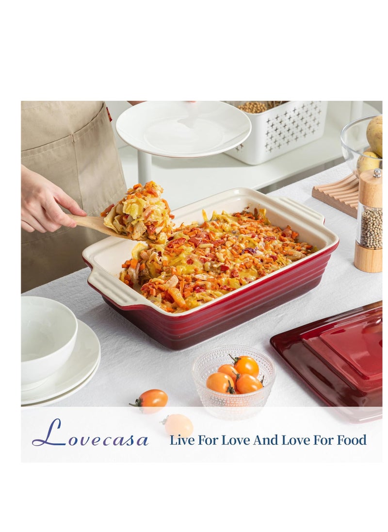 LOVECASA Nonstick Casserole Dish with Lid, 4.5 Quart Lasagna Pan Deep, 9x13 Ceramic Baking Dish for Dinner, Banquet, and Party, Gradient Red