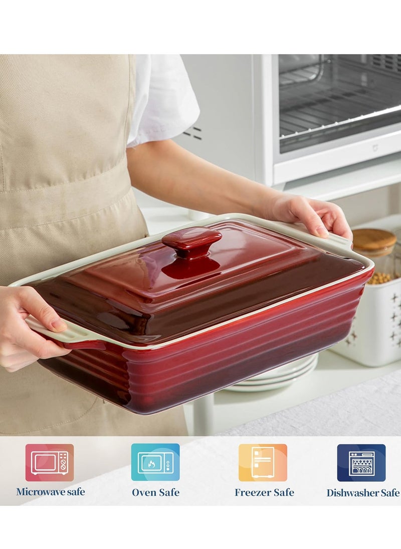 LOVECASA Nonstick Casserole Dish with Lid, 4.5 Quart Lasagna Pan Deep, 9x13 Ceramic Baking Dish for Dinner, Banquet, and Party, Gradient Red
