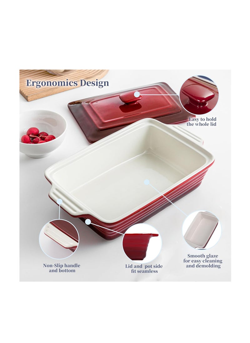 LOVECASA Nonstick Casserole Dish with Lid, 4.5 Quart Lasagna Pan Deep, 9x13 Ceramic Baking Dish for Dinner, Banquet, and Party, Gradient Red